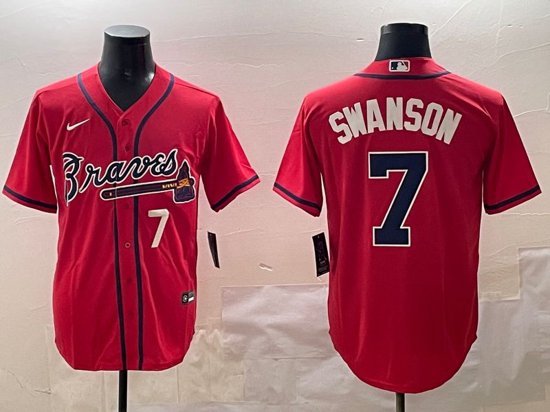 Men Atlanta Braves #7 Swanson Red Game 2025 Nike MLB Jersey style 3